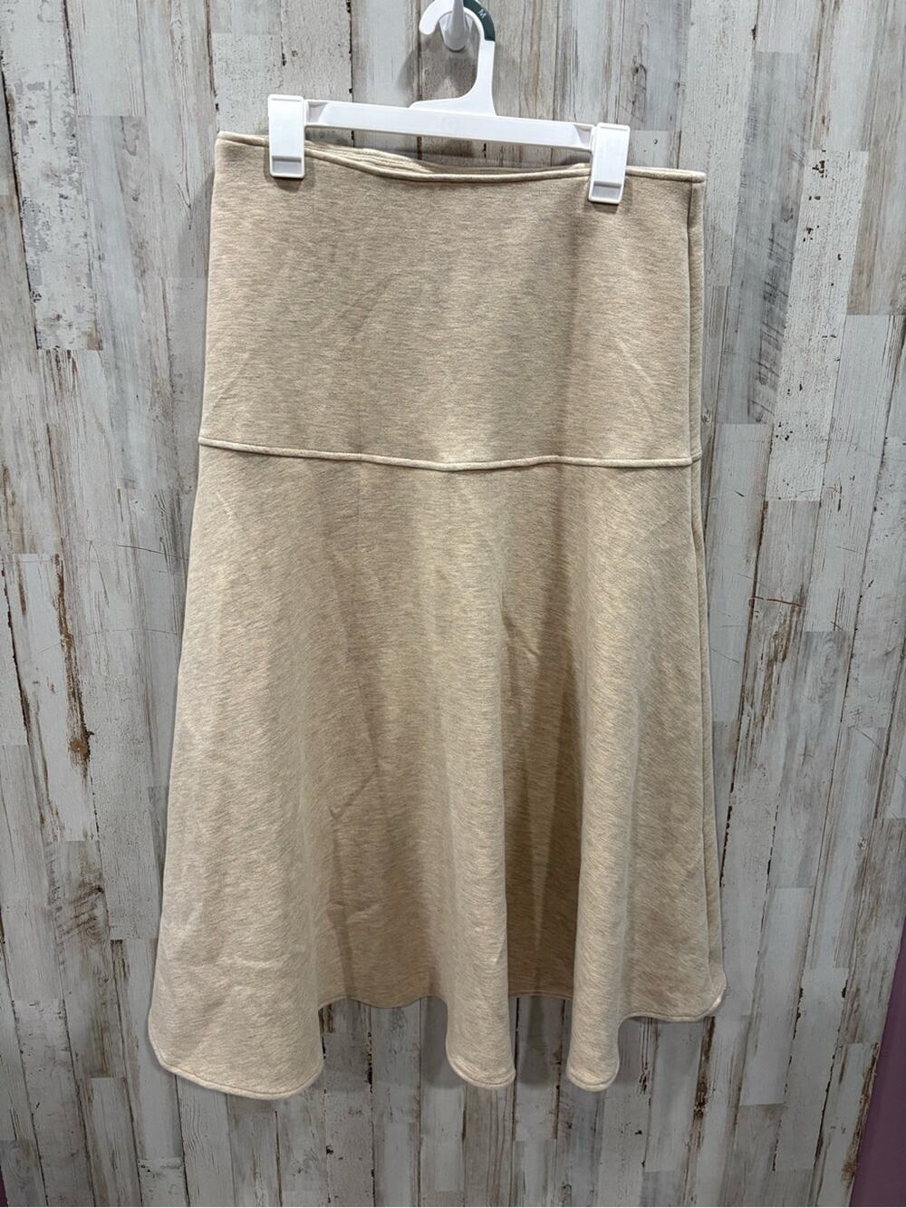 OGL FuzzLuxe CashSoft Wool-like Flared Maxi Skirt - Heather Oatmeal size Large